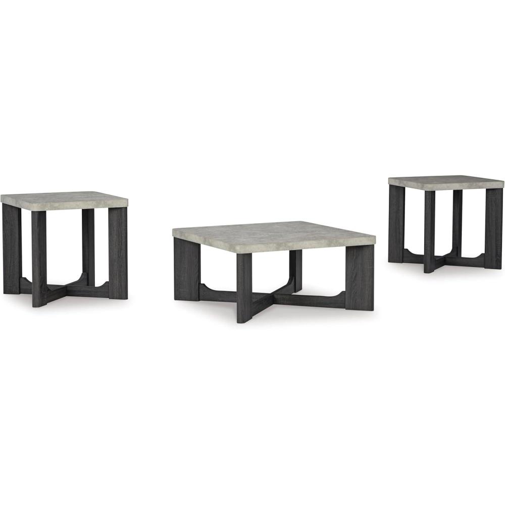 imageSignature Design by Ashley Sharstorm Modern Table Set with Faux Cement Melamine Tabletop Set of 3 Light Gray ampamp Gray