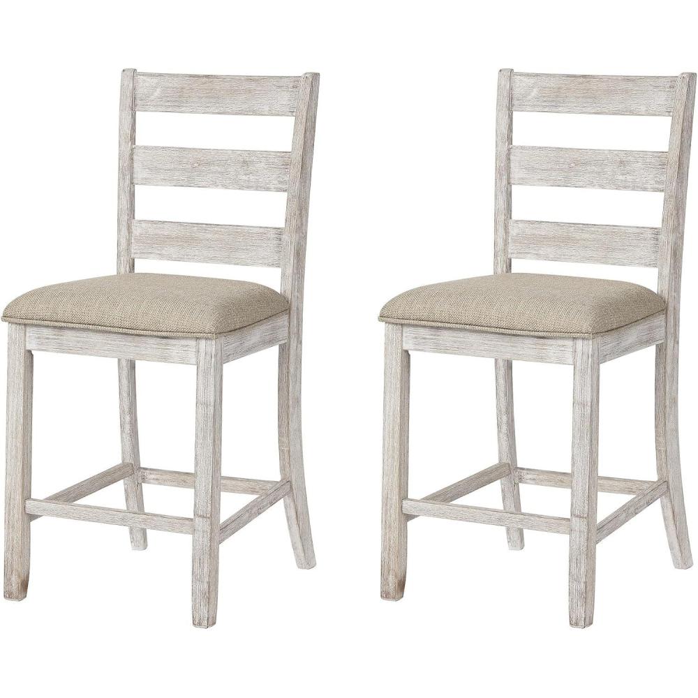 imageSignature Design by Ashley Skempton  2Count 24quot CounterHeight Upholstered Bar Stools  Coastal Chic LadderBack Antique WhiteWhitewash