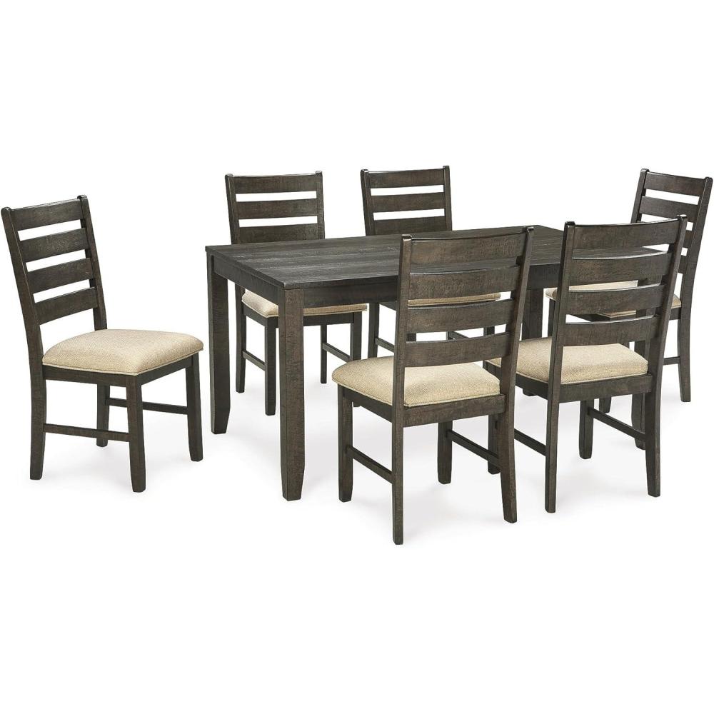 imageSignature Design by Ashley Skempton Cottage Dining 7 Piece Set  Rectangular Table ampamp 6 Upholstered Chairs  Coastal Chic Meets Farmhouse WhitewashBrown