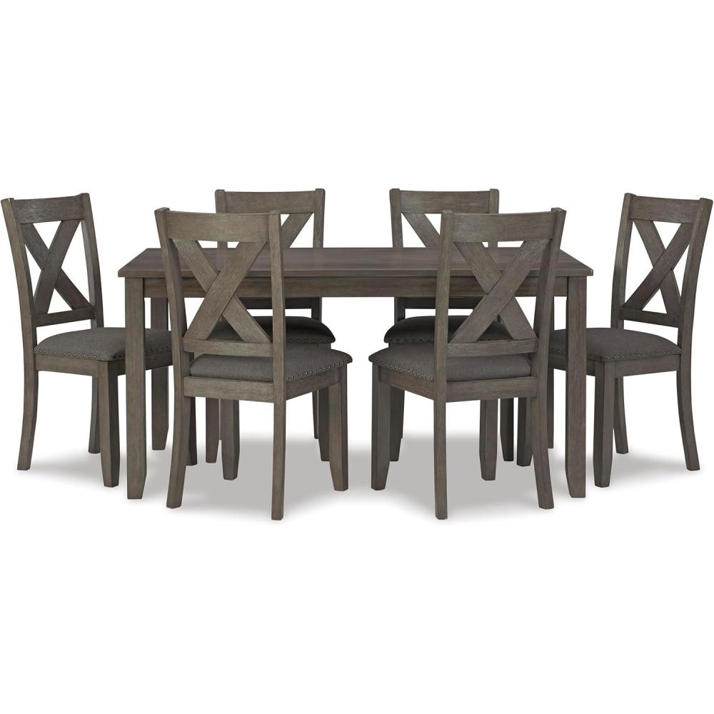 imageSignature Design by Ashley Skempton Cottage Dining 7 Piece Set  Rectangular Table ampamp 6 Upholstered Chairs  Coastal Chic Meets Farmhouse WhitewashDark Gray