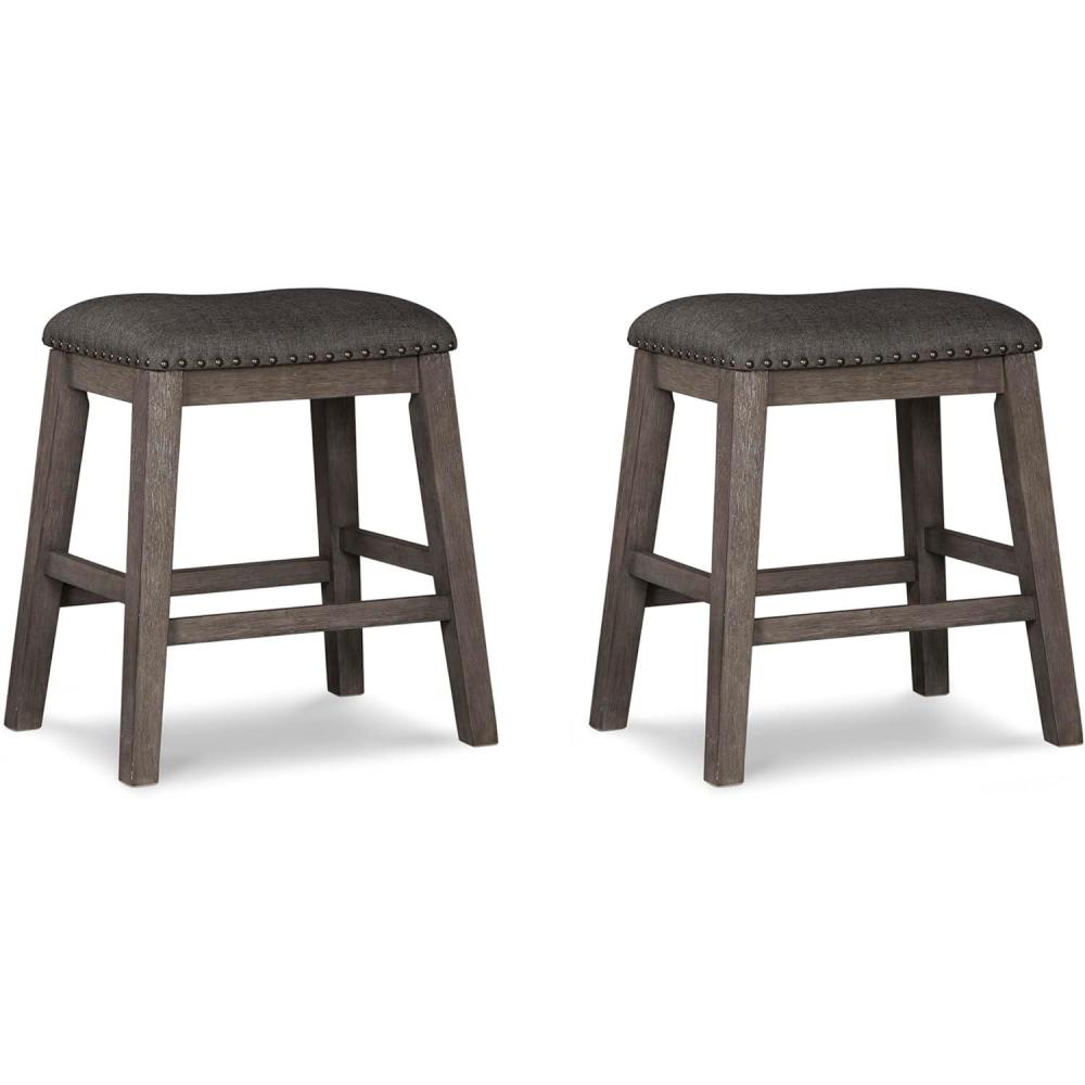 imageSignature Design by Ashley Skempton Modern 24quot Counter Height Upholstered Barstool 2 Count WhitewashGrey