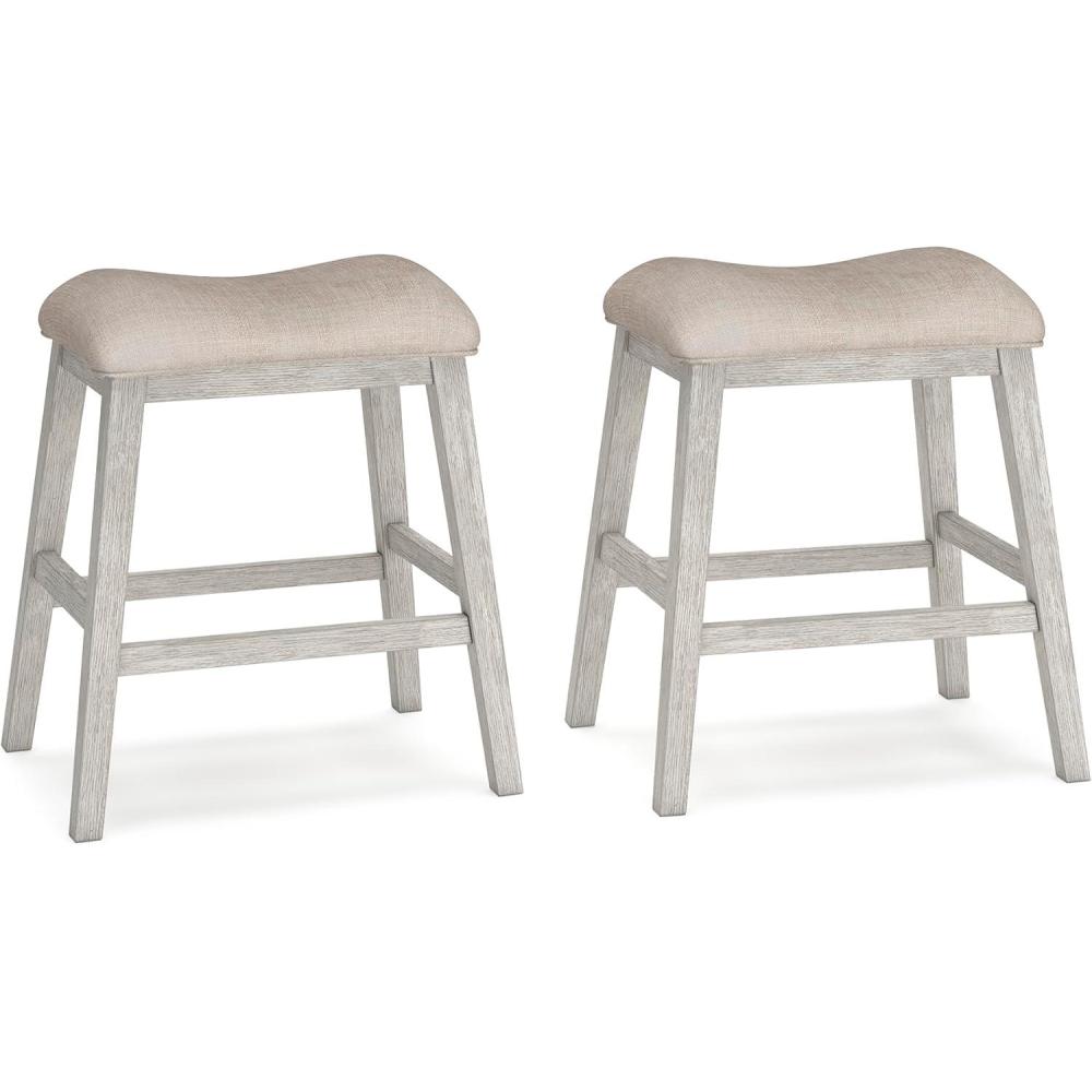 imageSignature Design by Ashley Skempton Modern 24quot Counter Height Upholstered Barstool 2 Count WhitewashWhitewash