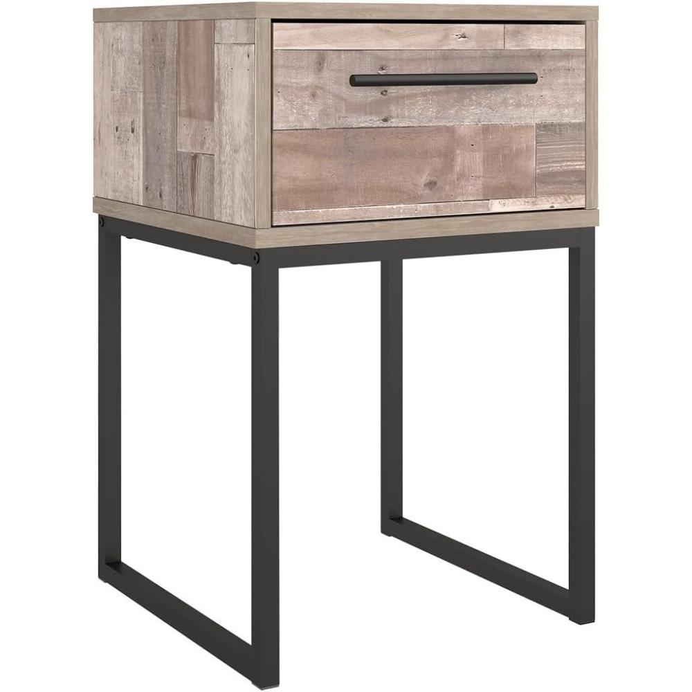 imageSignature Design by Ashley Socalle Modern 1 Drawer Nightstand with Metal Legs 2602quot Tall BlackLight Brown