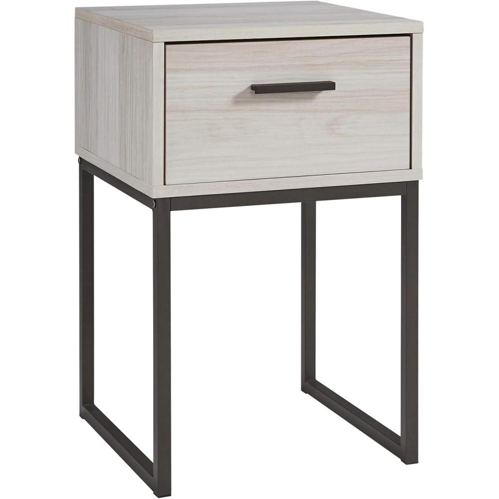 imageSignature Design by Ashley Socalle Modern 1 Drawer Nightstand with Metal Legs 2602quot Tall BlackWhitewash