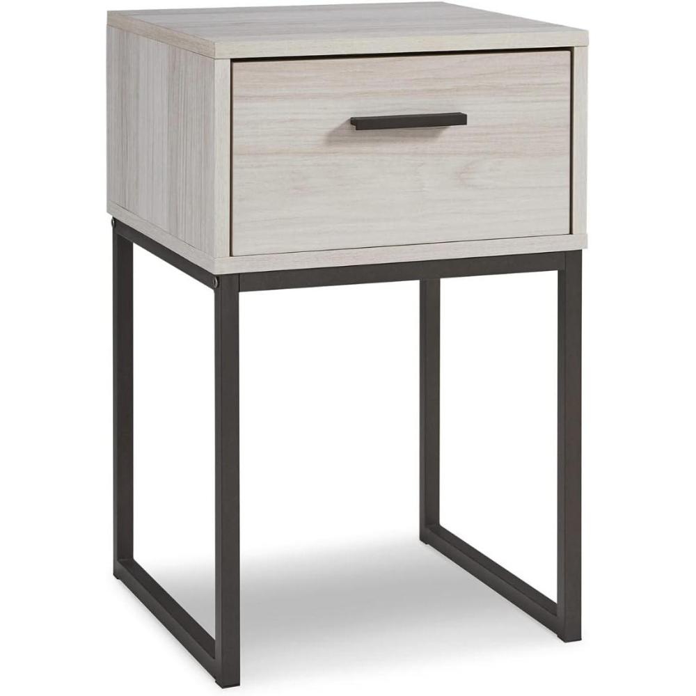 imageSignature Design by Ashley Socalle Modern 1 Drawer Nightstand with Metal Legs 2602quot Tall BlackWhitewash1