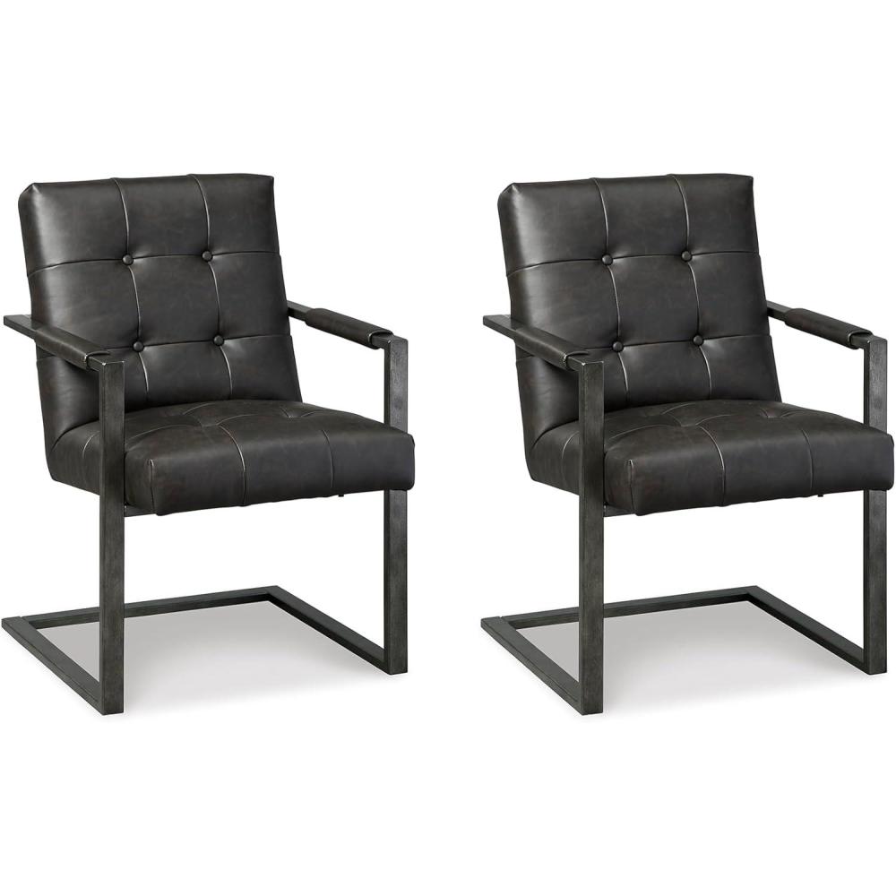 imageSignature Design by Ashley Starmore Urban Tufted Faux Leather Home Office Desk Chair Set of 2 Dark Gray