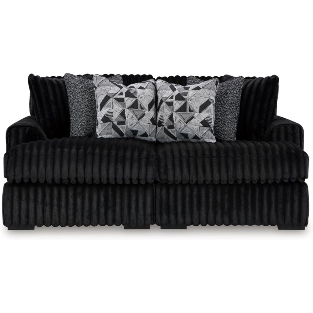imageSignature Design by Ashley Stupendous Contemporary Upholstered Oversized Chaise with Cup Holders USB Ports and 2 Toss Pillows WhiteBlack