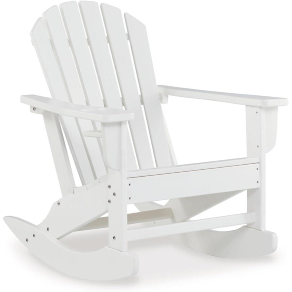 imageSignature Design by Ashley Sundown Treasure Cottage Weather Resistant Outdoor Rocking Chair with 1 Cup Holder Light BrownWhite