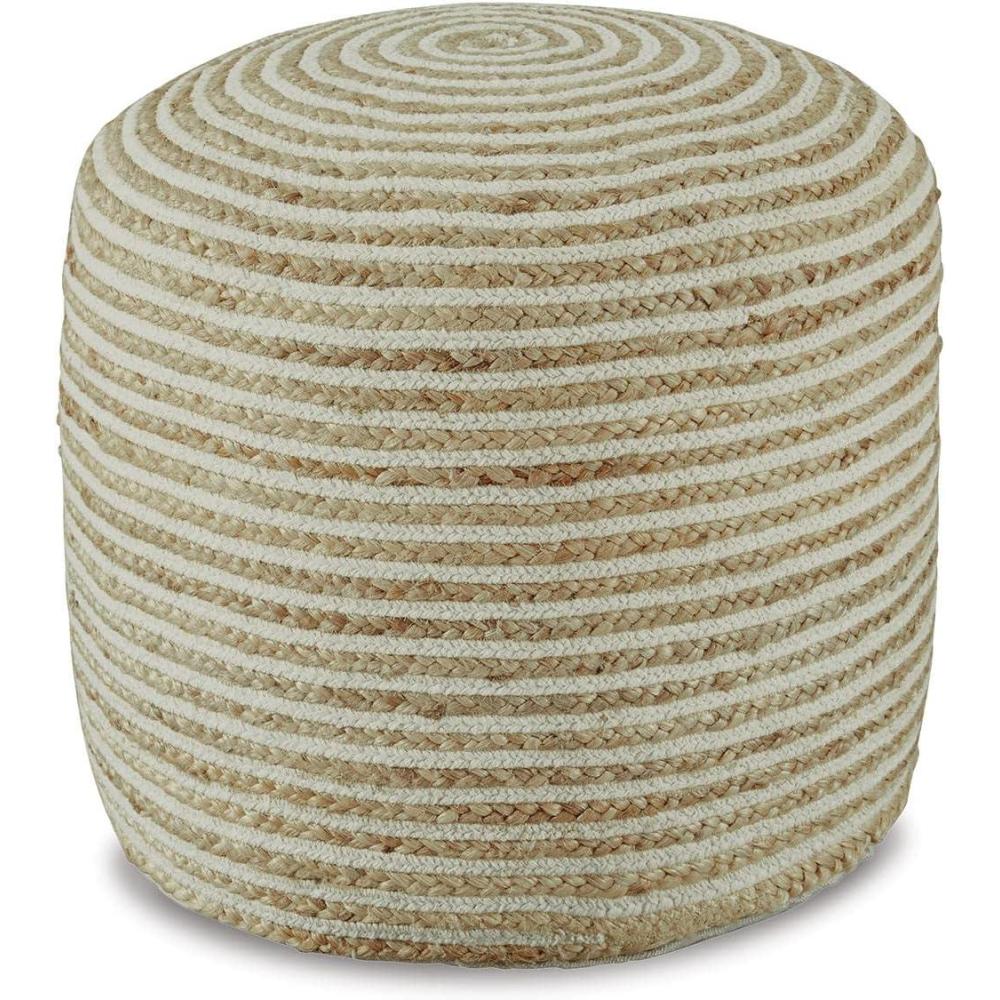 imageSignature Design by Ashley Sweed Valley Jute ampamp Cotton Pouf 19 x 19 Inches Beige ampamp WhiteBeige