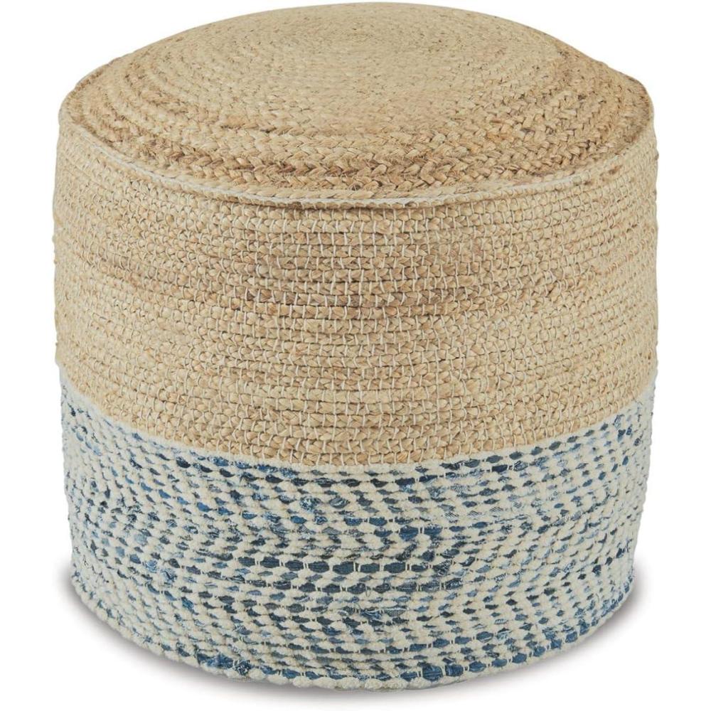 imageSignature Design by Ashley Sweed Valley Jute ampamp Cotton Pouf 19 x 19 Inches Beige ampamp WhiteBlue