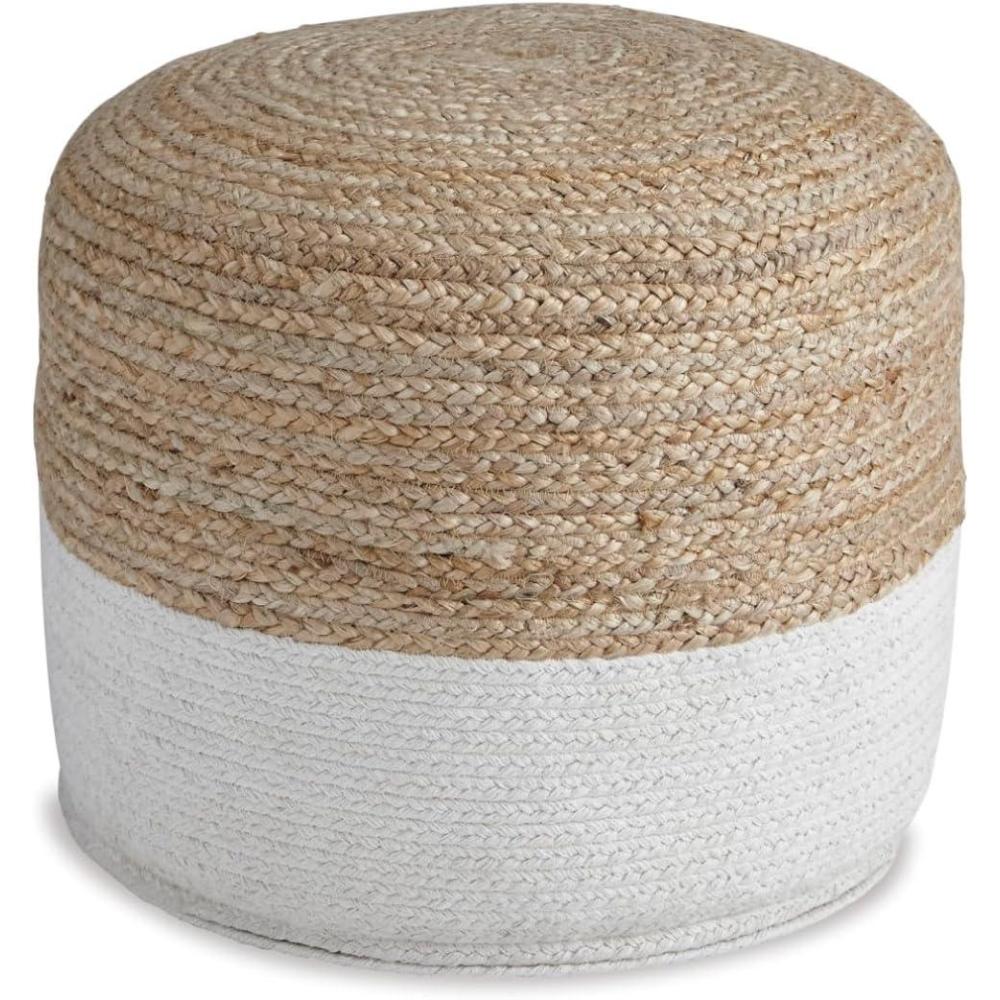 imageSignature Design by Ashley Sweed Valley Jute ampamp Cotton Pouf 19 x 19 Inches Beige ampamp WhiteWhite
