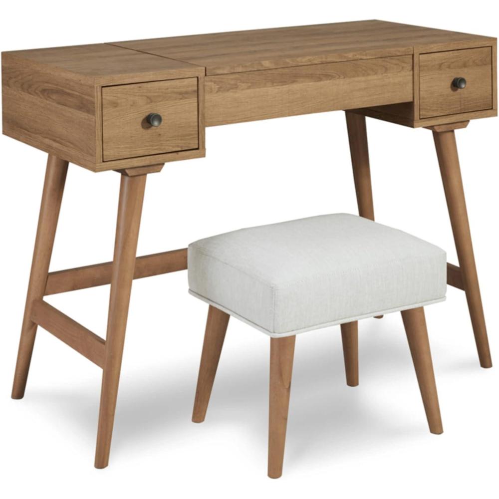 imageSignature Design by Ashley Thadamere Vanity with Stool Light Brown ampamp White