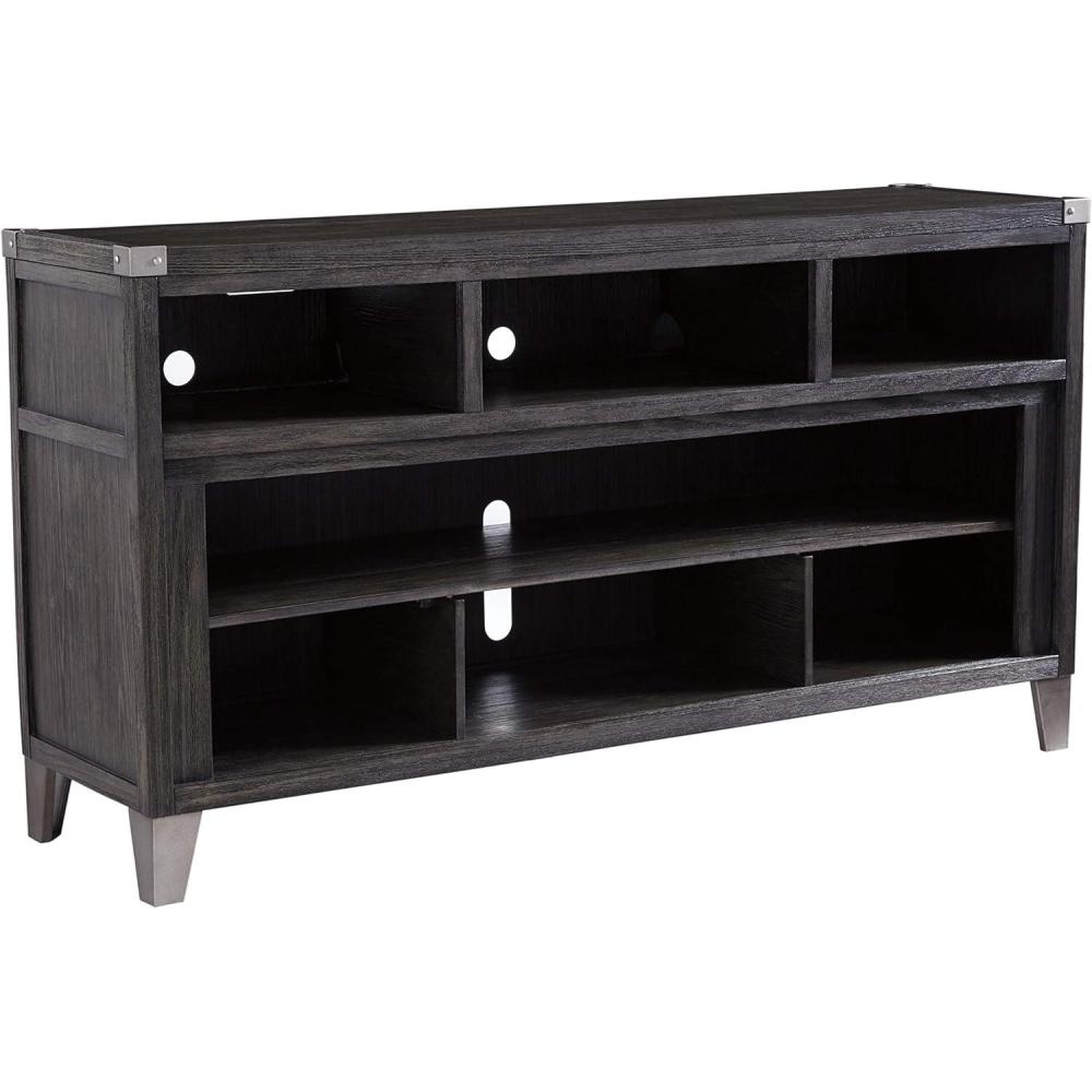 imageSignature Design by Ashley Todoe Industrial TV Stand with Fireplace Option Fits TVs up to 65quot 6 Cubbies For Storage GrayLarge TV Stand
