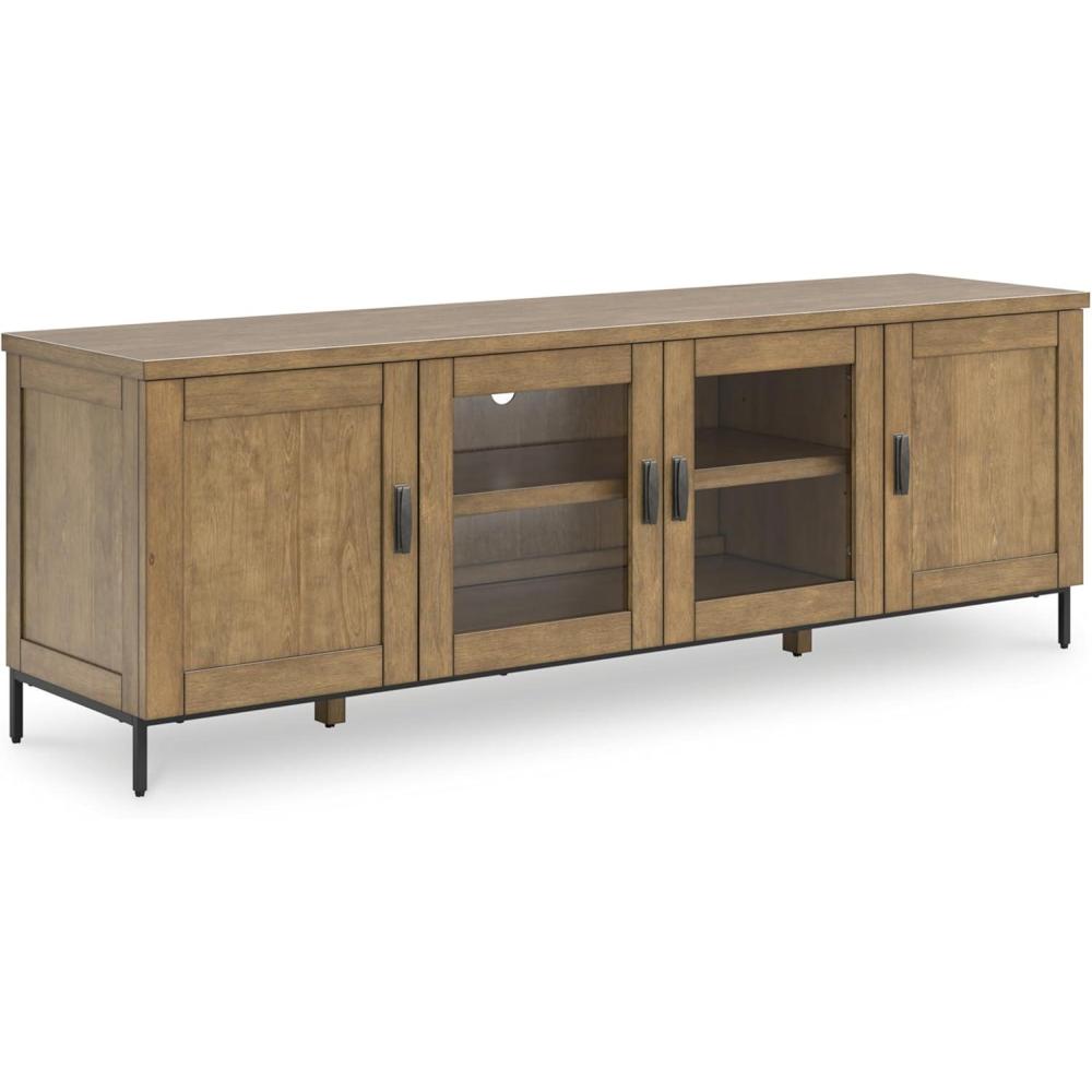 imageSignature Design by Ashley Torlanta Contemporary 72quot TV Stand for TVs up to 82quot with Adjustable Shelves Cabinets and Cord Openings Light Brown