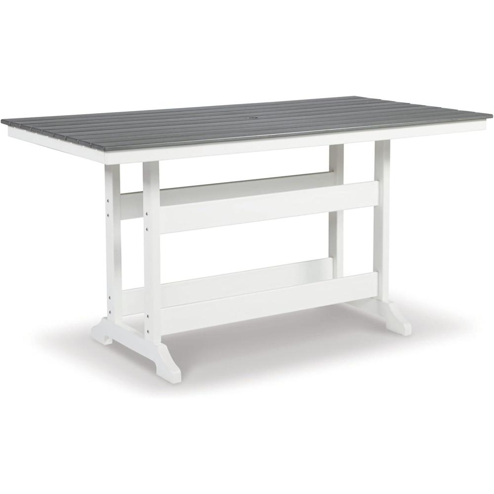 imageSignature Design by Ashley Transville Casual Outdoor Counter Table with Umbrella Option Light Gray ampamp White