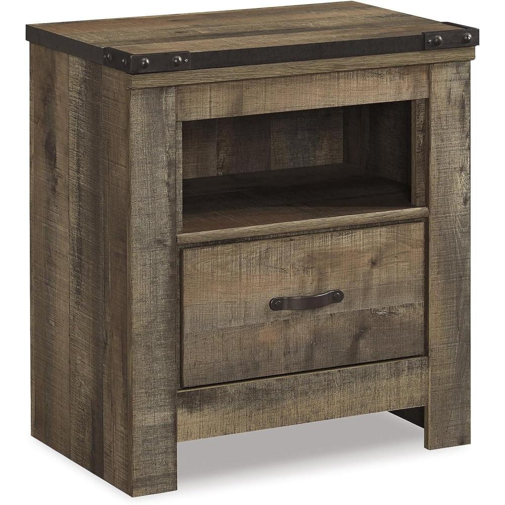 imageSignature Design by Ashley Trinell Rustic 1 Drawer Nightstand with USB Charing Stations 2622quot Tall Warm BrownWarm Brown