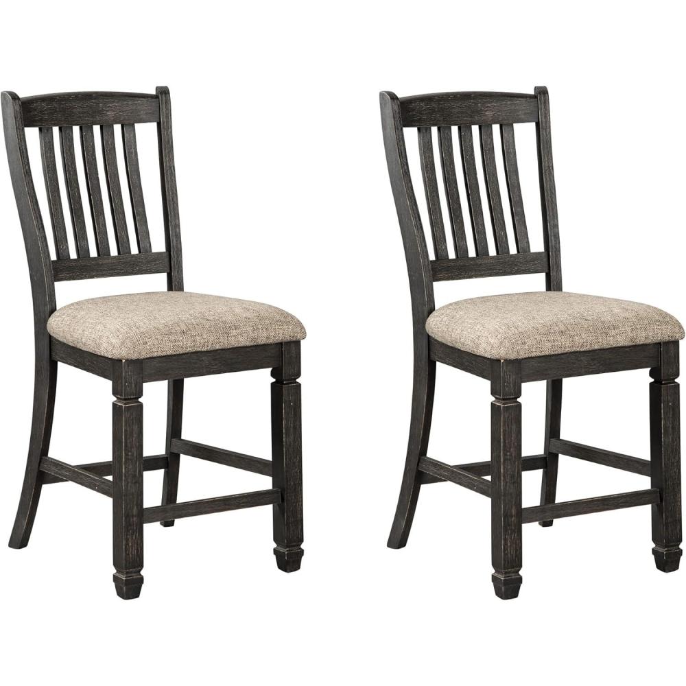 imageSignature Design by Ashley Tyler Creek Farmhouse 2438quot Counter Height Upholstered Barstool Set of 2 Almost BlackBlack