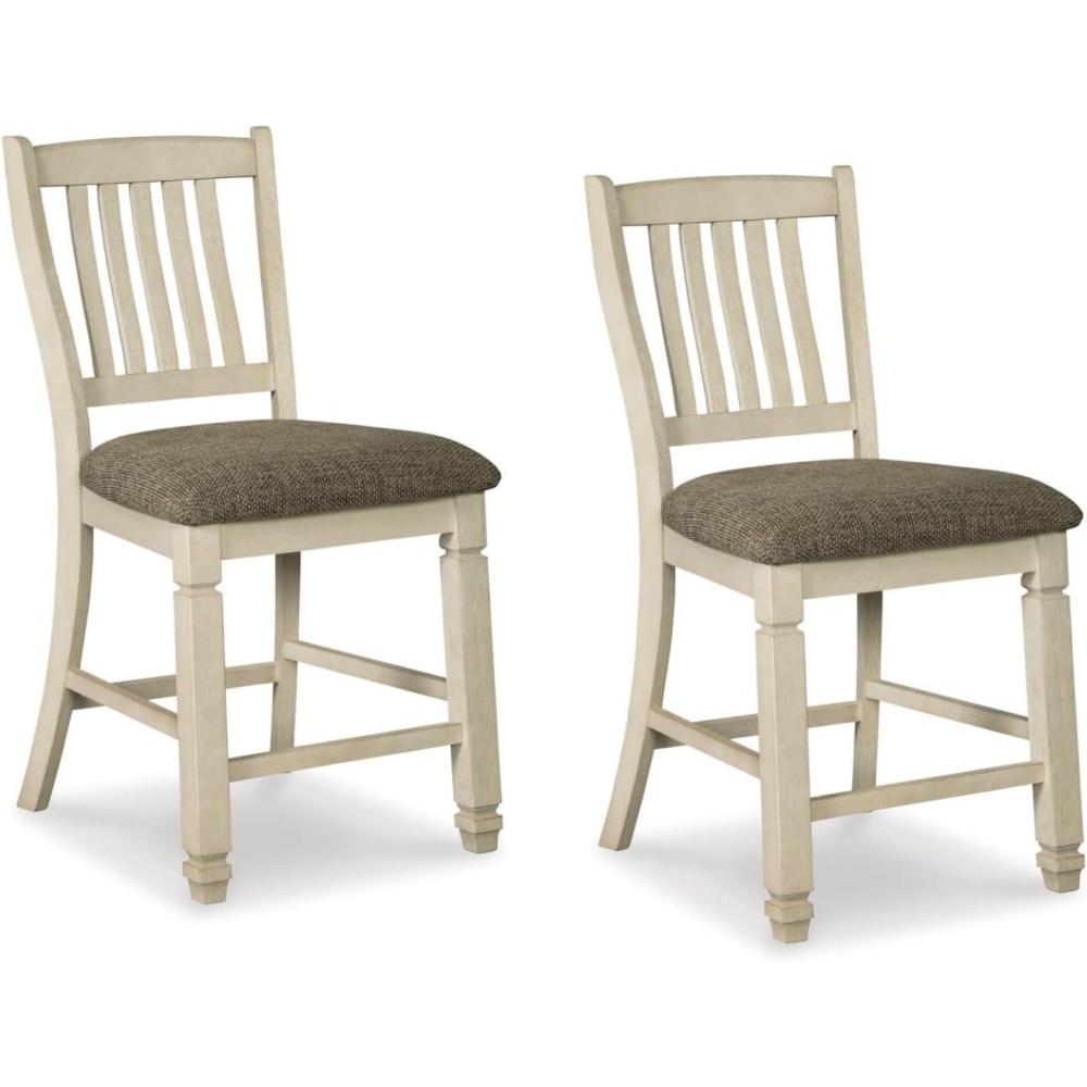 imageSignature Design by Ashley Tyler Creek Farmhouse 2438quot Counter Height Upholstered Barstool Set of 2 Almost BlackWhite