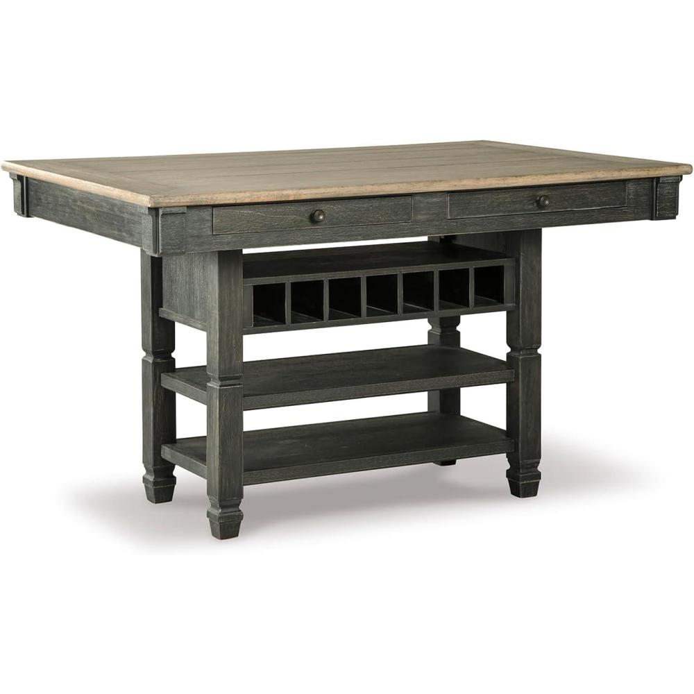imageSignature Design by Ashley Tyler Creek Farmhouse 36quotCounter Height Dining Table with Wine Rack Amost BlackAlmost Black