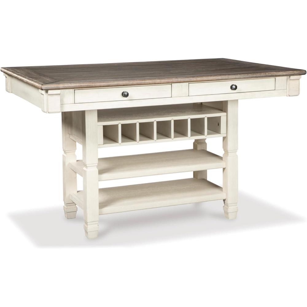 imageSignature Design by Ashley Tyler Creek Farmhouse 36quotCounter Height Dining Table with Wine Rack Amost BlackWhitewash