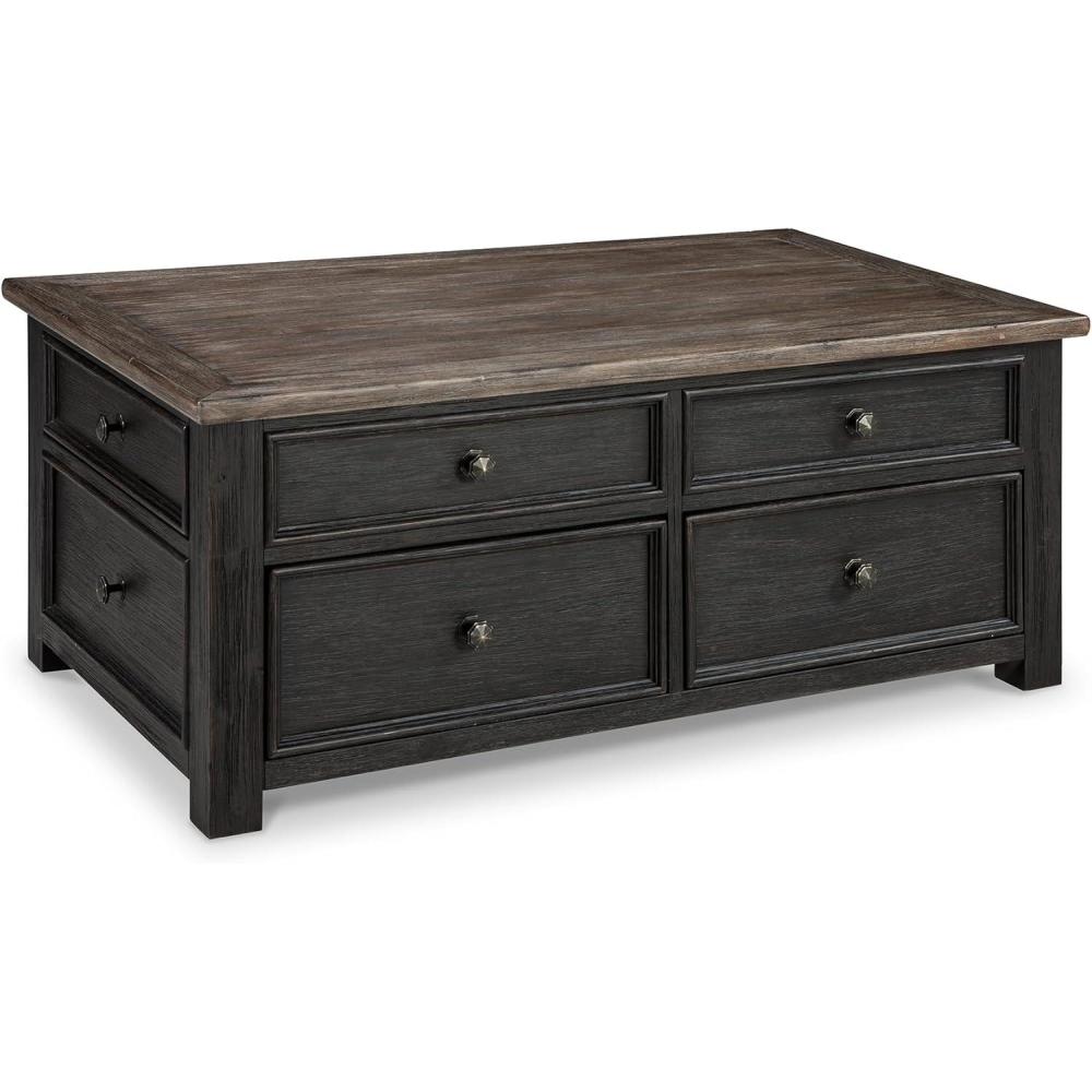 imageSignature Design by Ashley Tyler Creek Rustic Farmhouse Lift Top Coffee Table with Drawers Brown ampamp BlackBlack