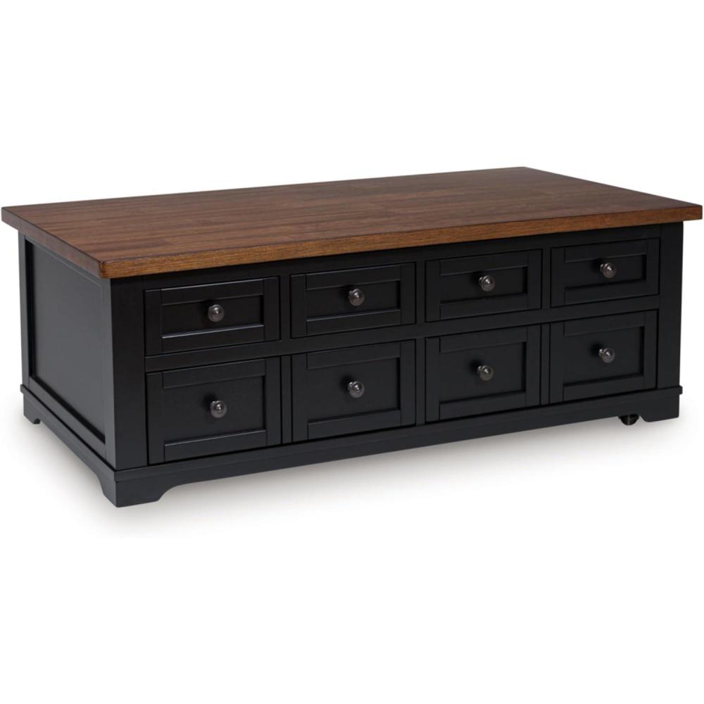 imageSignature Design by Ashley Tyler Creek Rustic Farmhouse Lift Top Coffee Table with Drawers Brown ampamp BlackBrownBlack