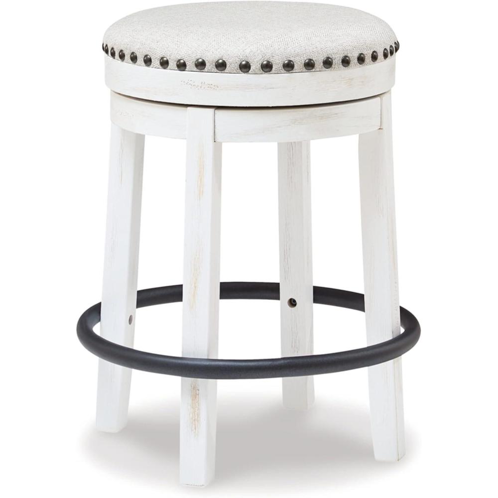 imageSignature Design by Ashley Valebeck 24quot Counter Height Upholstered Swivel Stool White ampamp BlackWhitewash