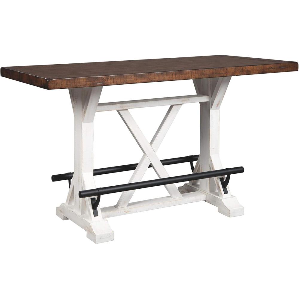 imageSignature Design by Ashley Valebeck Farmhouse Rectangular Extension Dining Table Fits up to 8 White ampamp BrownCounter