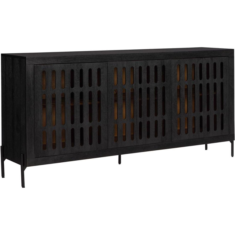 imageSignature Design by Ashley Vallisburg Casual Accent Cabinet with 3 Doors and Adjustable Shelves Black ampamp Light Brown