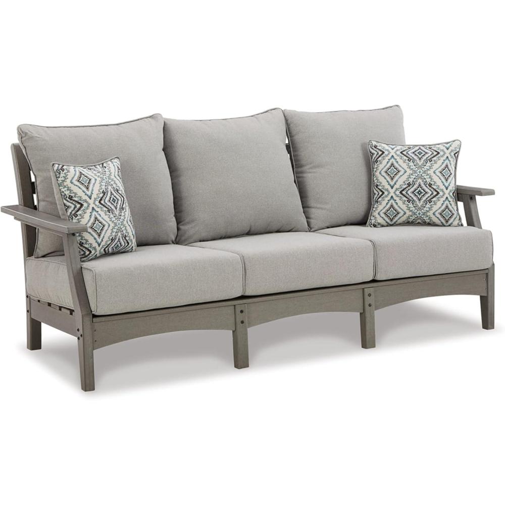 imageSignature Design by Ashley Visola Outdoor HDPE Patio Sofa with Cushion Nuvella Weather Resistant Fabric Gray