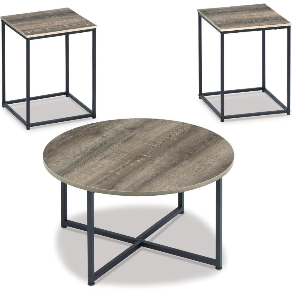 imageSignature Design by Ashley Wadeworth Urban Wood Grain 3Piece Table Set Includes 1 Coffee Table and 2 End Tables Brown ampamp BlackBrown