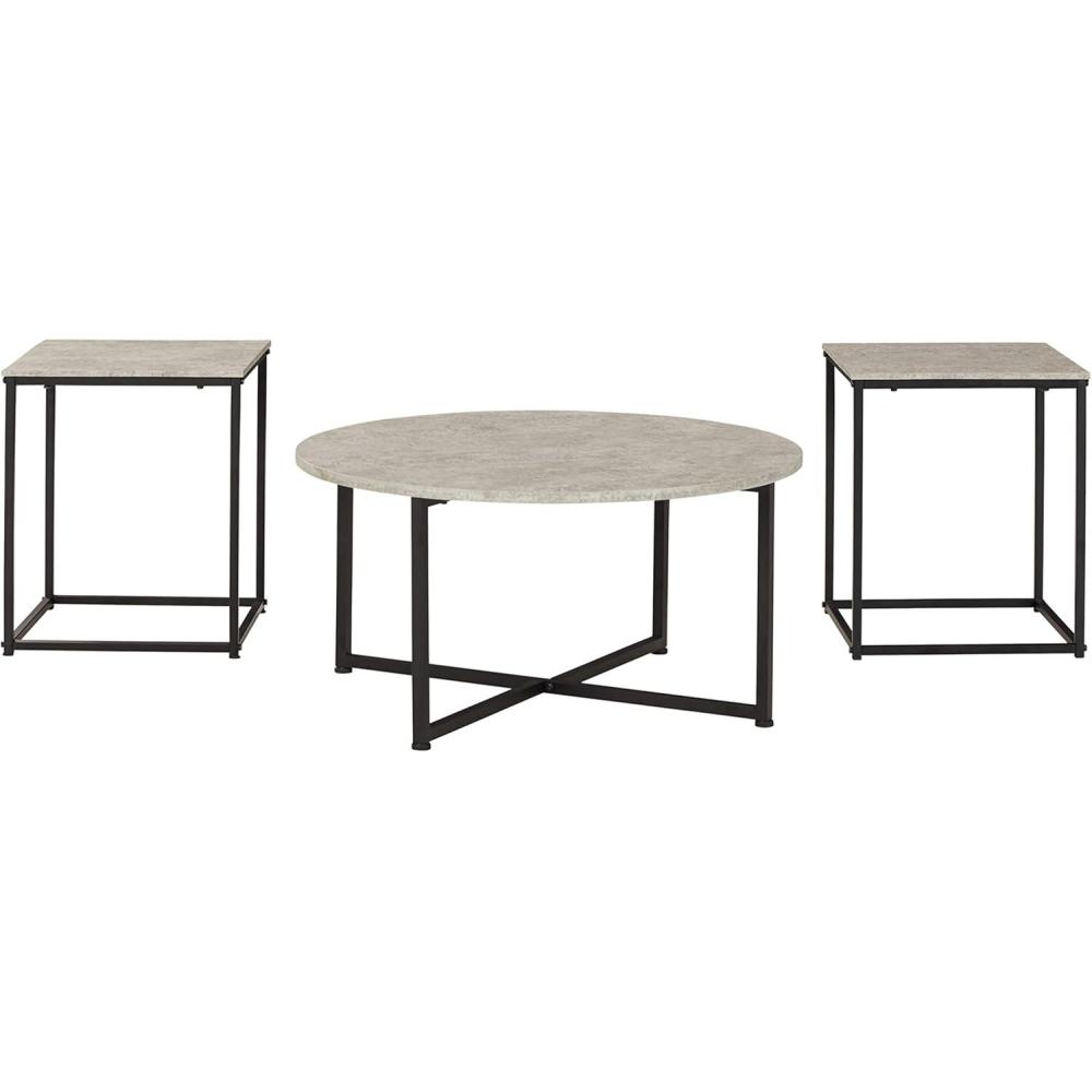 imageSignature Design by Ashley Wadeworth Urban Wood Grain 3Piece Table Set Includes 1 Coffee Table and 2 End Tables Brown ampamp BlackGrey