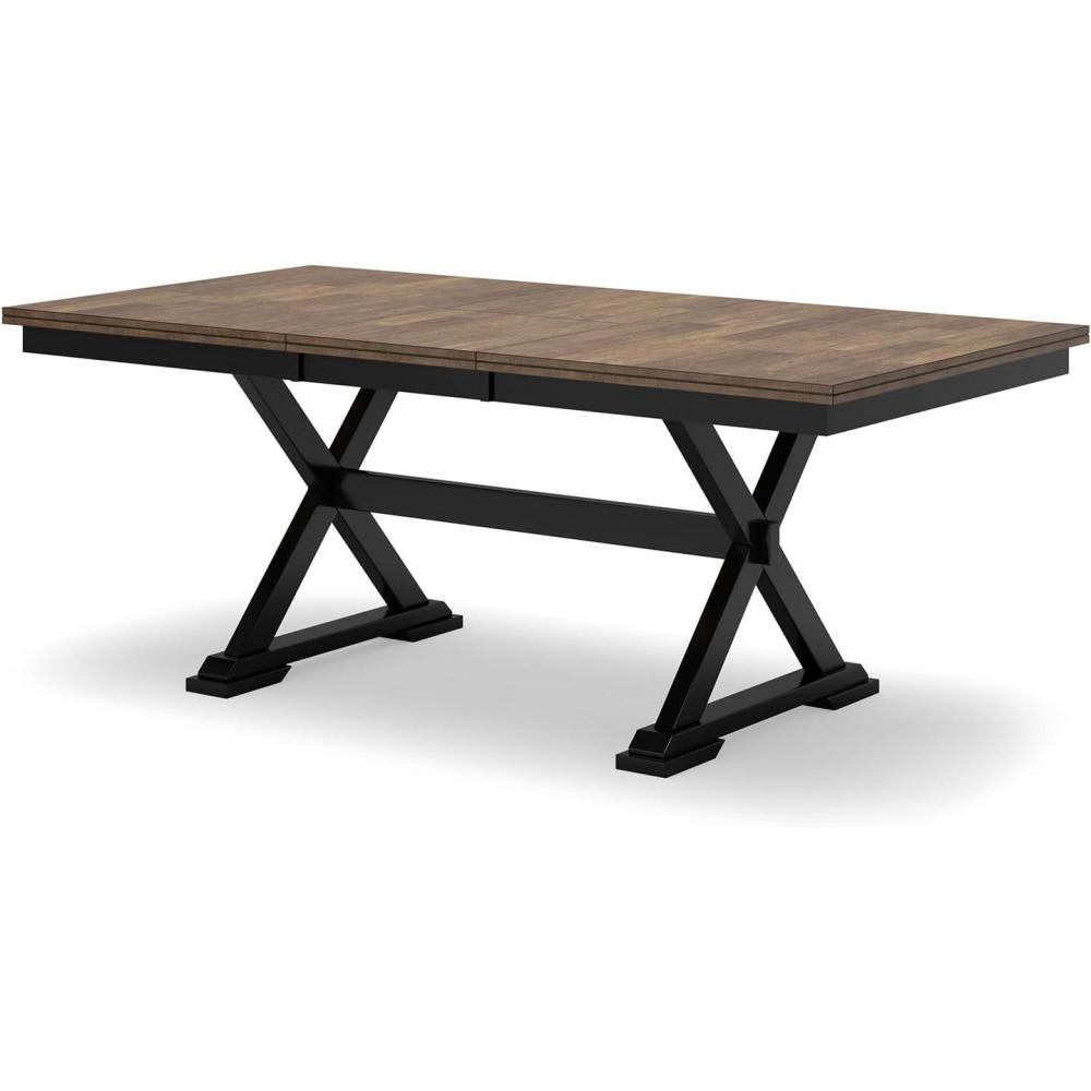 imageSignature Design by Ashley Wildenauer Farmhouse Dining Extension Table with SelfStoring Butterfly Leaf for 68 People Black ampamp Dark Brown