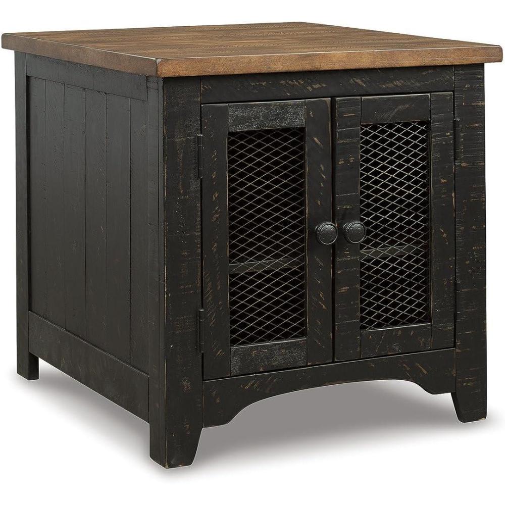 imageSignature Design by Ashley Wystfield Farmhouse End Table with Storage Distressed White ampamp Brown FinishBlackBrown