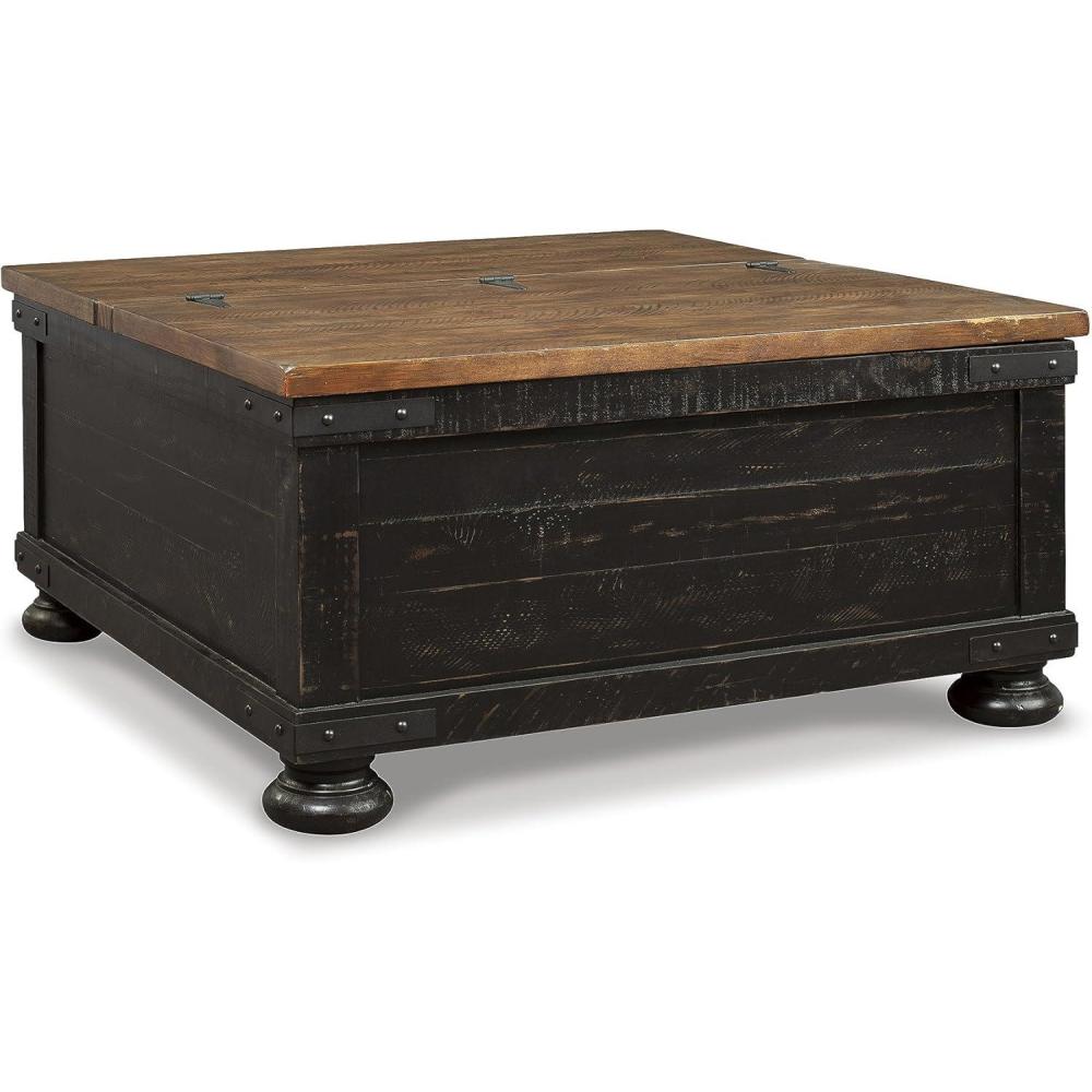 imageSignature Design by Ashley Wystfield Farmhouse Square Storage Coffee Table with Hinged Lift Top Distressed WhiteBlack