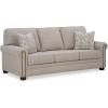 imageSignature Design by Ashley Gaelon Transitional 2in1 Sofa Sleeper with Folding Gel Memory Foam Mattress Nailheads and 2 Accent Pillows Queen BeigeSofa