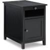 imageSignature Design by Ashley Treytown Casual Compact Chairside End Table with a Storage Cabinet Open Cubby Shelf PullOut Tray ampamp USB Charging Ports BrownBlack