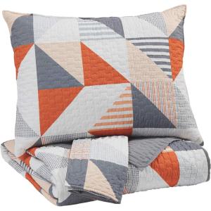 Ashley Furniture Signature Design – Layne Coverlet Set – Includes Coverlet & 2 Shams – Full Size – Gray/Orange(Full)