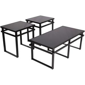 Signature Design by Ashley – Laney Glass Top 3 Piece Occasional Table Set, Black Finish