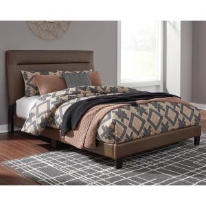 Signature Design by Ashley Adelloni Modern Upholstered Platform Bed with Adjustable Height Headboard, King, Brown