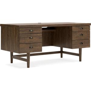 Signature Design by Ashley Austanny Contemporary 67″ Home Office Desk Including 4 Smooth-Gliding Drawers and 1 File Drawer, Dark Brown