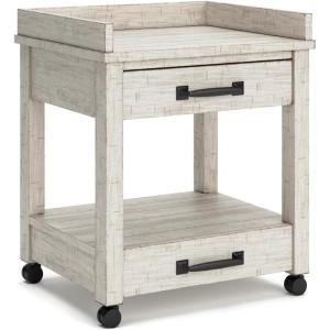 Signature Design by Ashley Baldridge Rustic Industrial Office Printer Stand with Storage, Brown(Whitewash)