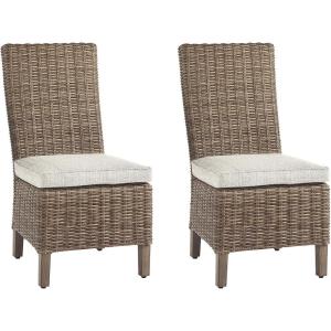 Signature Design by Ashley Beachcroft Wicker Arm Chair with Cushion, 2 Count, Brown(Natural)