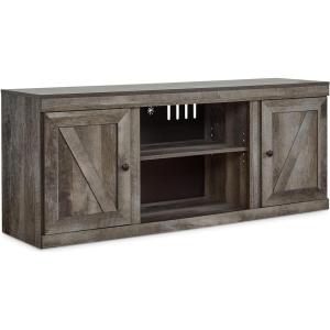 Signature Design by Ashley Bellaby Farmhouse Large TV Stand up to 60″ with 3 Adjustable Shelves and Fireplace Option, White(Grey)