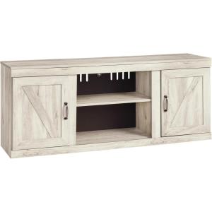 Signature Design by Ashley Bellaby Farmhouse Large TV Stand up to 60″ with 3 Adjustable Shelves and Fireplace Option, White(Whitewash)