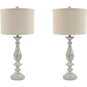 Signature Design by Ashley Bernadate Cottage 61″ Candlestick Design Floor Lamp, Whitewash(Table)