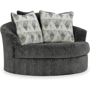 Signature Design by Ashley Biddeford Transitional Upholstered Oversized Swivel Accent Chair with 3 Accent Pillows, Black