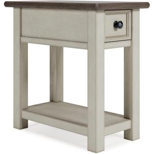 Signature Design by Ashley Bolanburg | Farmhouse Chair-Side End Table – USB Charging Ports, Drawer, Two-Tone Light Brown & Whitewash(Whitewash)