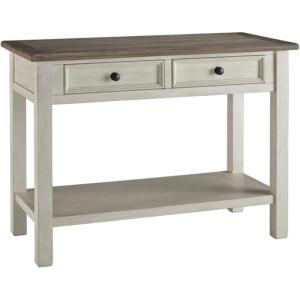 Signature Design by Ashley Bolanburg Farmhouse Rectangular Two Tone Sofa Table, Antique Cream(Whitewash)