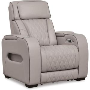 Signature Design by Ashley Boyington Contemporary Leather Match Power Recliner with Adjustable Headrest, Cup Holders, USB Port and Air Massage System, Light Gray(Light Gray)
